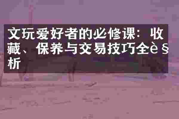 文玩爱好者的必修课：收藏、保养与交易技巧全解析